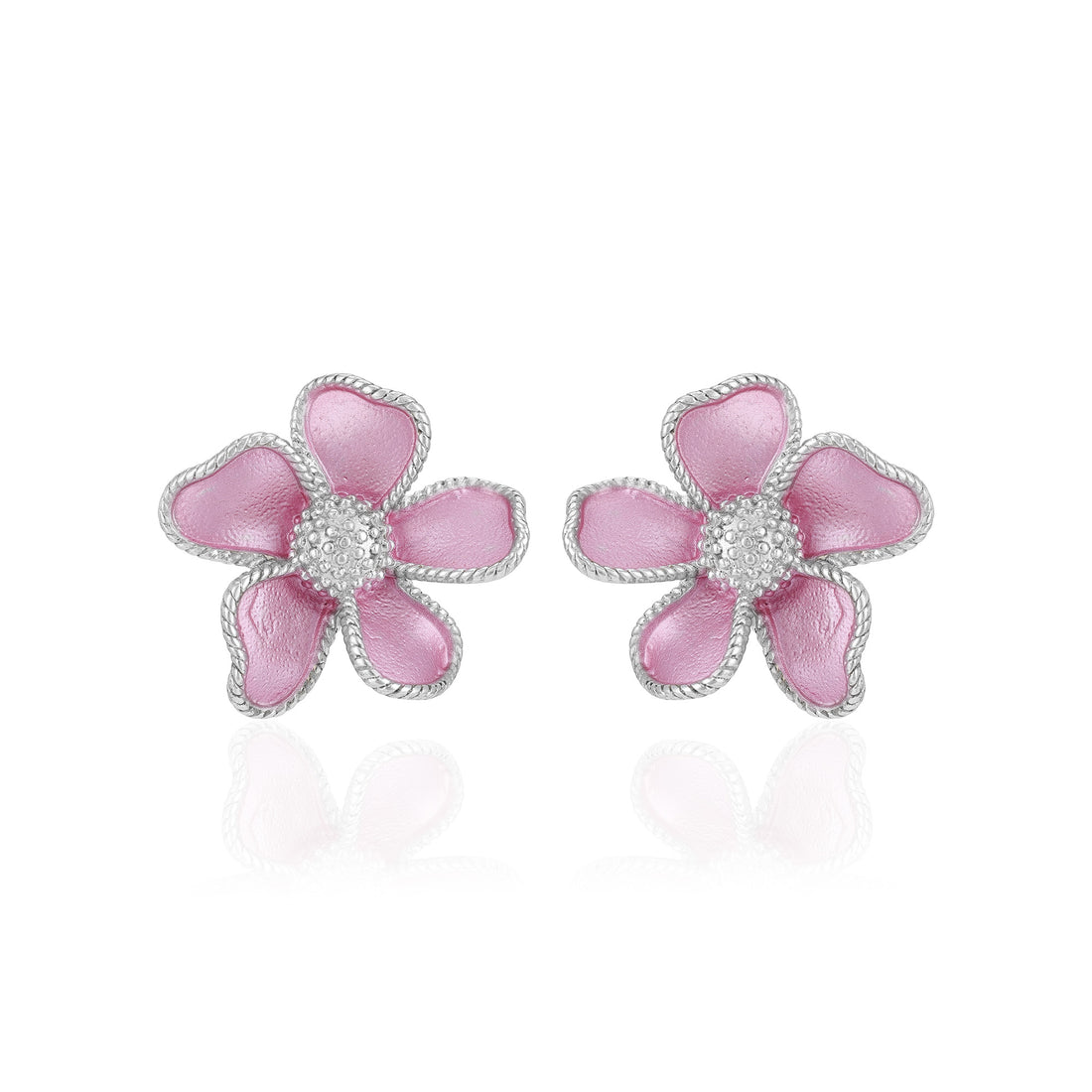925 Sterling Silver Peony Pink Petal Rhodium Plated Earrings For Women