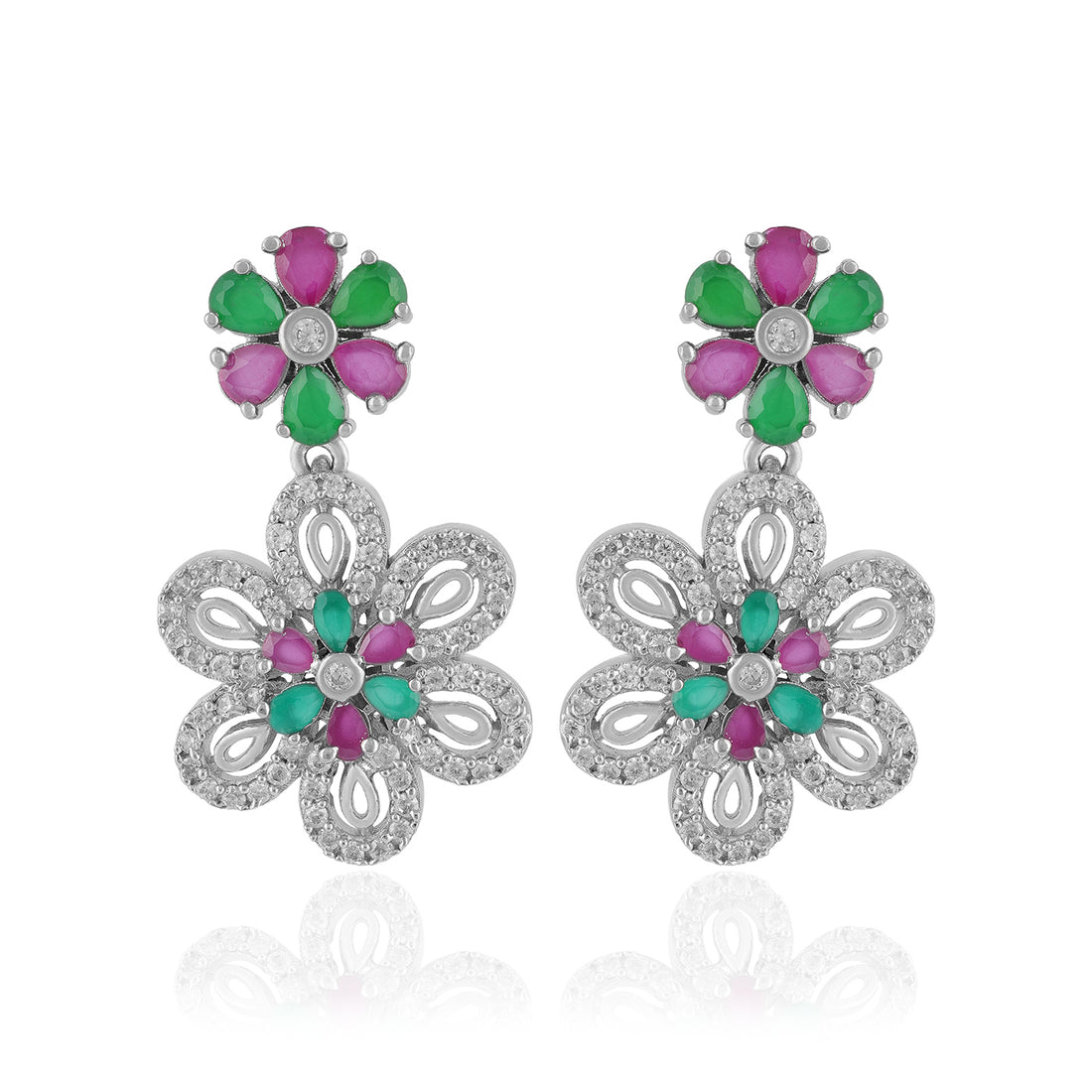 925 Sterling Silver Petal Bloom Motif Earrings for Women