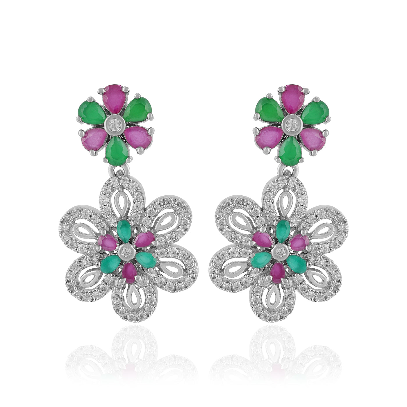925 Sterling Silver Petal Bloom Motif Earrings for Women