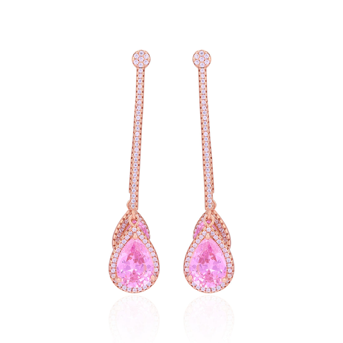 925 Sterling Silver Petal Pink Pear Drop Earrings For Women