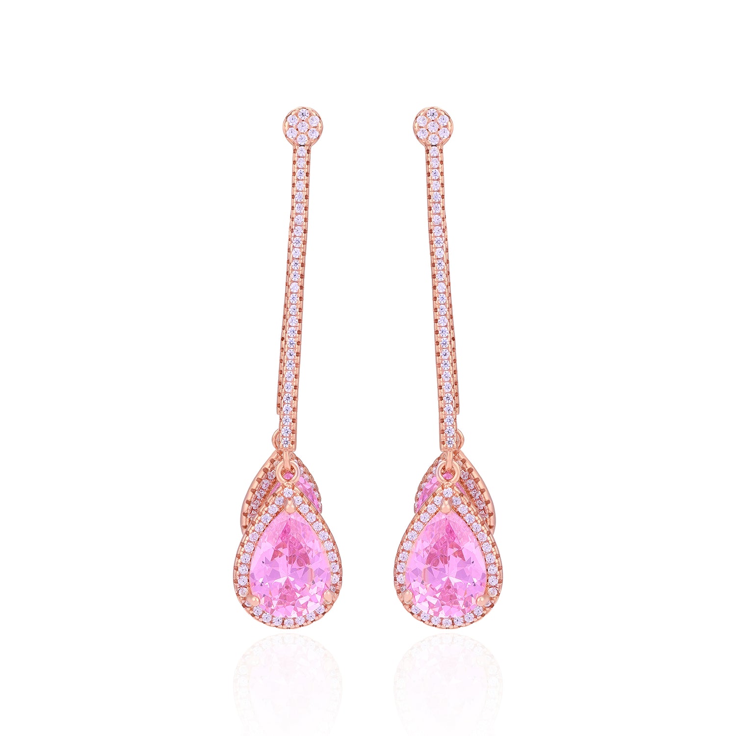 925 Sterling Silver Petal Pink Pear Drop Earrings For Women