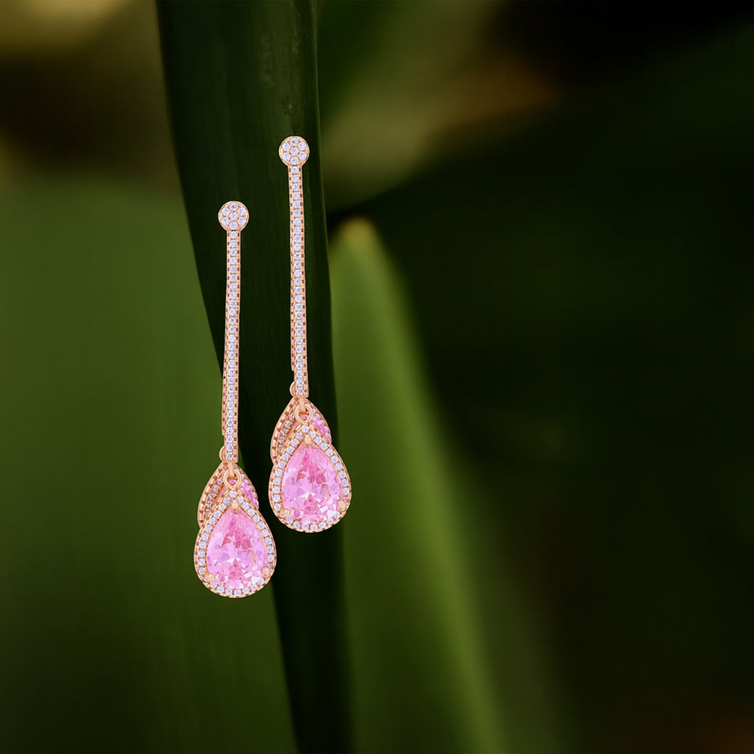 925 Sterling Silver Petal Pink Pear Drop Earrings For Women