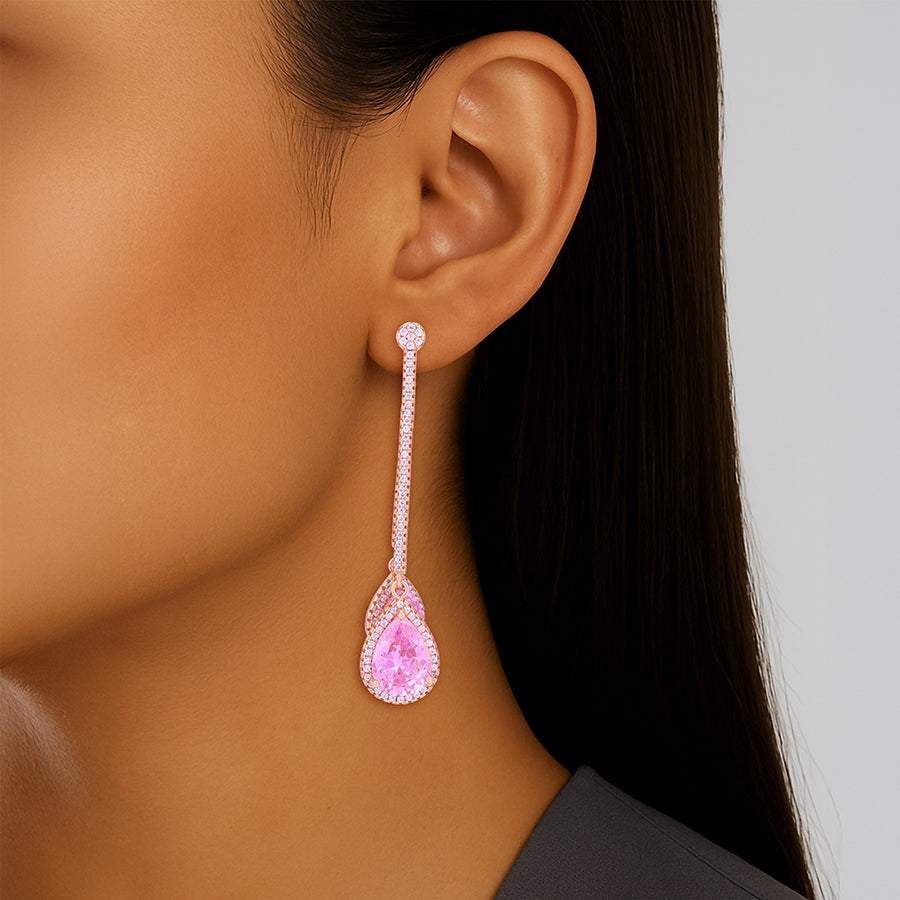 925 Sterling Silver Petal Pink Pear Drop Earrings For Women