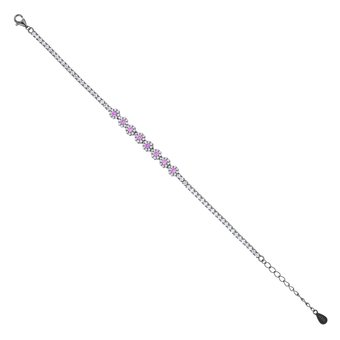 925 Sterling Silver Pink Daisy Blossom Tennis Bracelet for Women