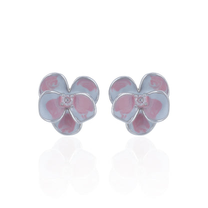 925 Sterling Silver Pink Enamel Blossom Stud for Women