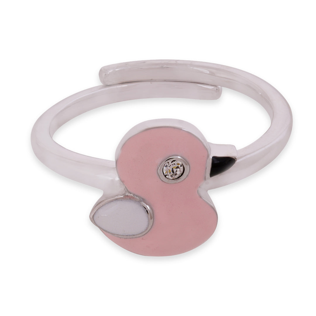 925 Sterling Silver Pink Enamel Duckling Ring For Kids