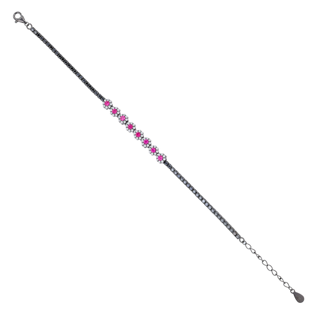 925 Sterling Silver Pink Floral Charm Bracelet for Women
