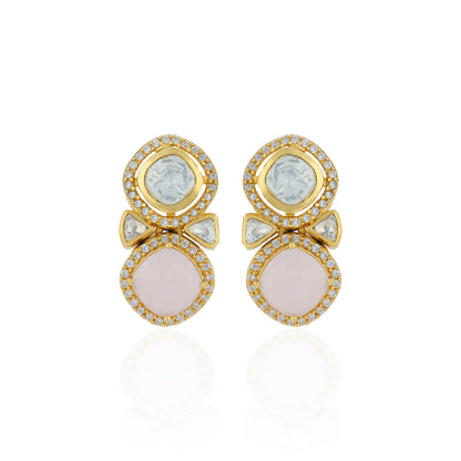 925 Sterling Silver Pink Gem Bow Earrings for Women