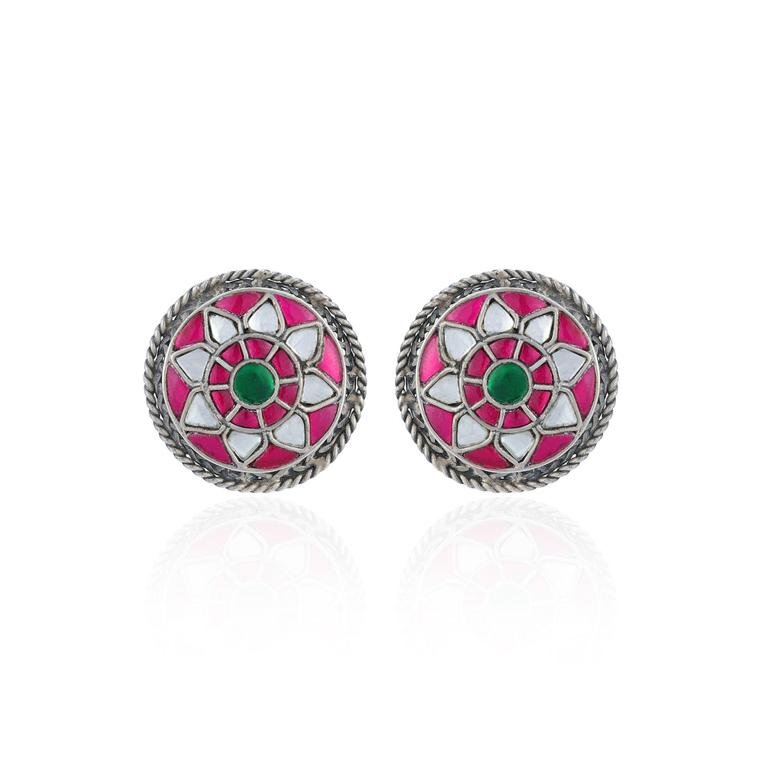 925 Sterling Silver Pink Green Accent Earrings for Women