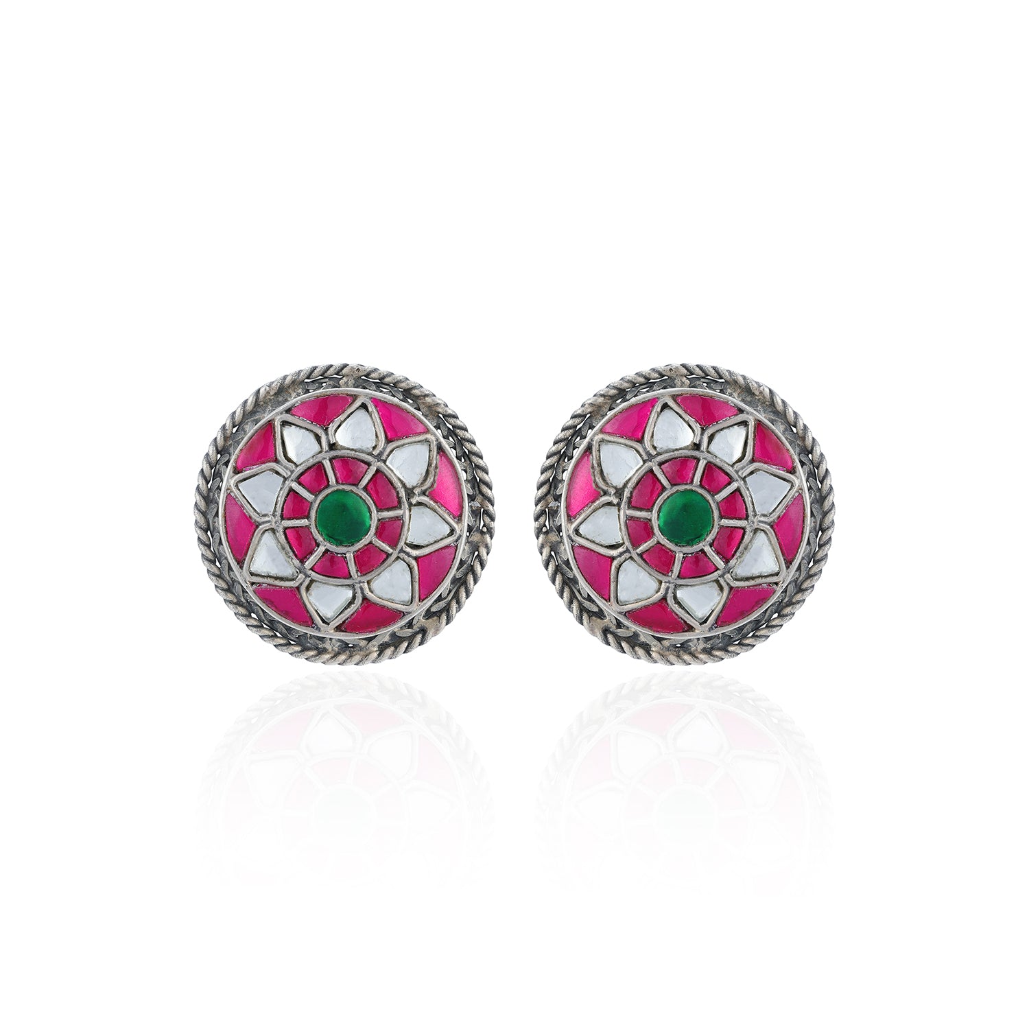 925 Sterling Silver Pink Green Accent Earrings for Women