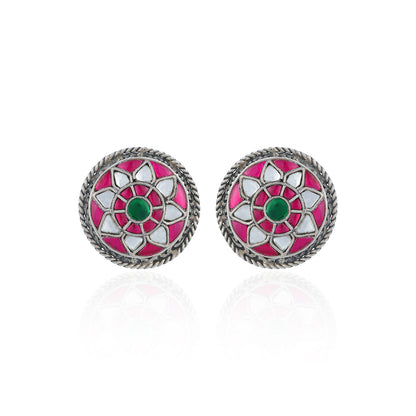 925 Sterling Silver Pink Green Accent Earrings for Women