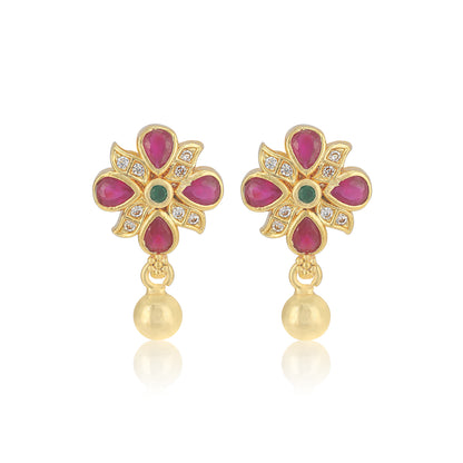 925 Sterling Silver Pink Kemp Floral Drop Earrings For Women