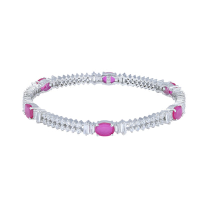 925 Sterling Silver Pink Oval Zigzag Baguette Bangle for Women