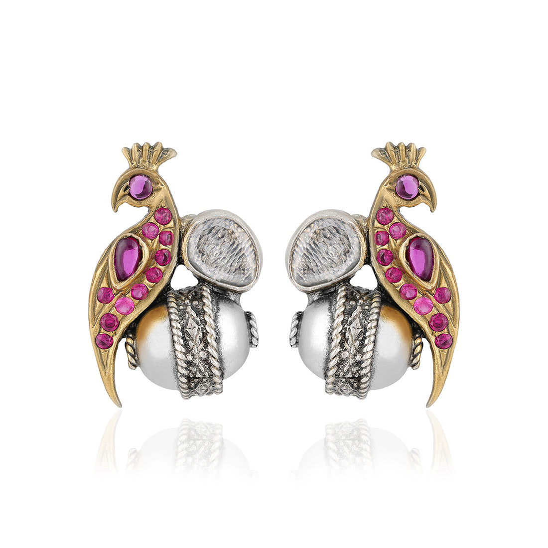 925 Sterling Silver Pink Parrot Vintage Dual Tone Earrings for Women
