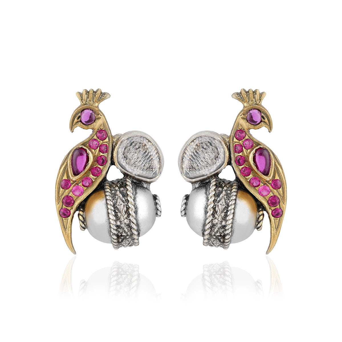 925 Sterling Silver Pink Parrot Vintage Dual Tone Earrings for Women