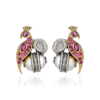 925 Sterling Silver Pink Parrot Vintage Dual Tone Earrings for Women