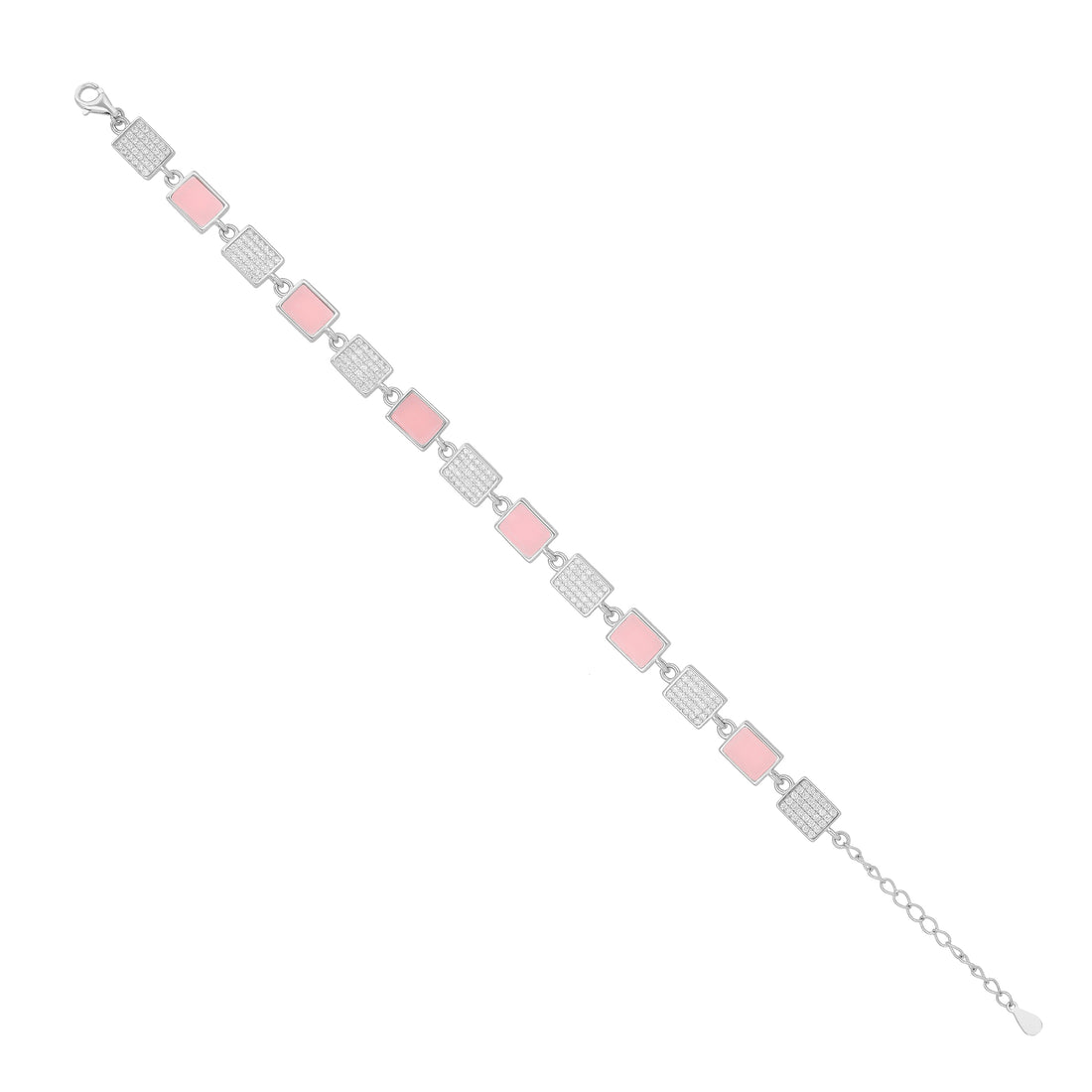 925 Sterling Silver Pink Pop Square Dual Tone Rhodium Bracelet for Women