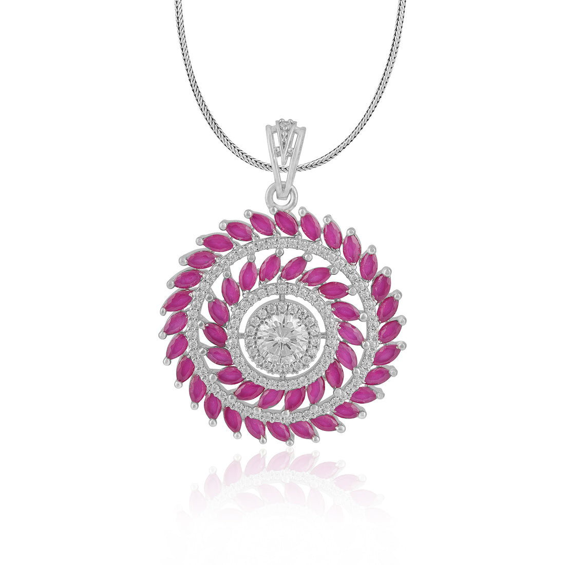 925 Sterling Silver Pink Swirl Flower Rhodium Plated Pendant for Women