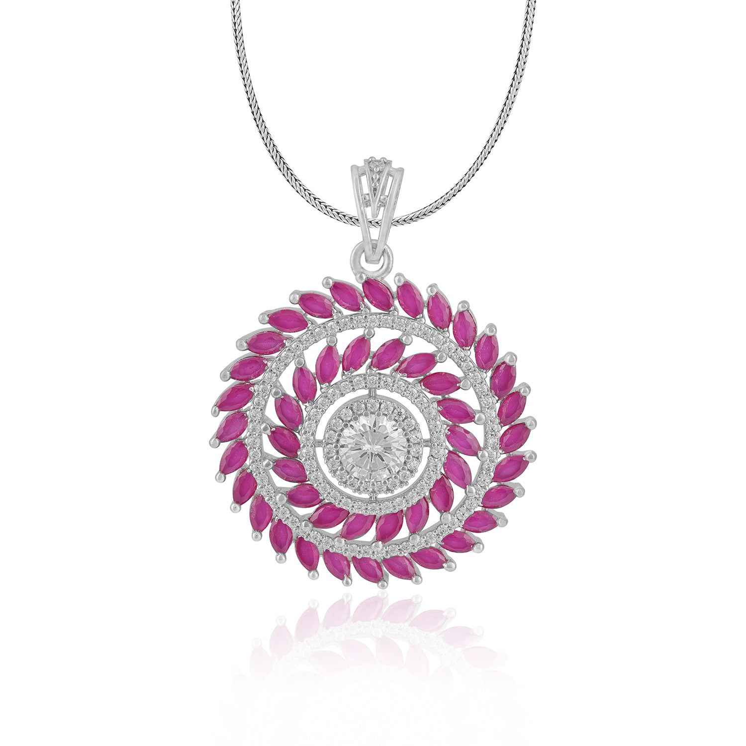 925 Sterling Silver Pink Swirl Flower Rhodium Plated Pendant for Women