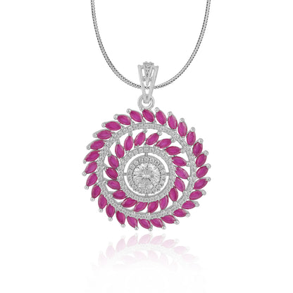 925 Sterling Silver Pink Swirl Flower Rhodium Plated Pendant for Women