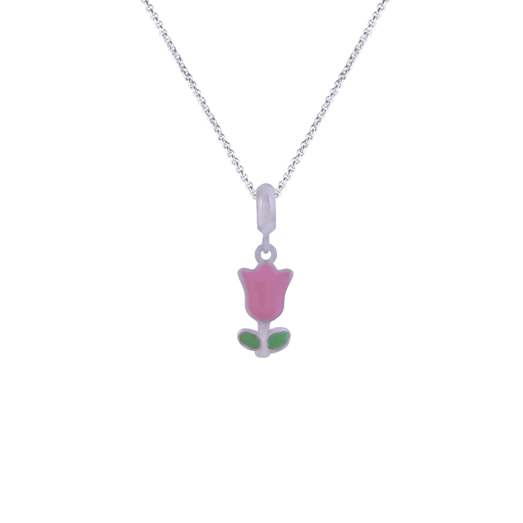 925 Sterling Silver Pink Tulip Rhodium Plated Pendant For Kids