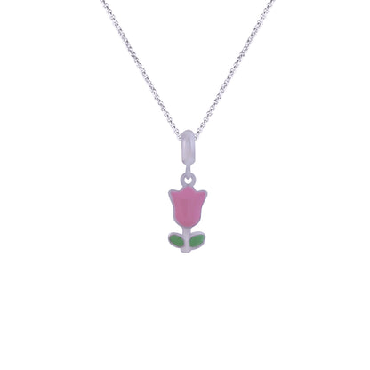 925 Sterling Silver Pink Tulip Rhodium Plated Pendant For Kids