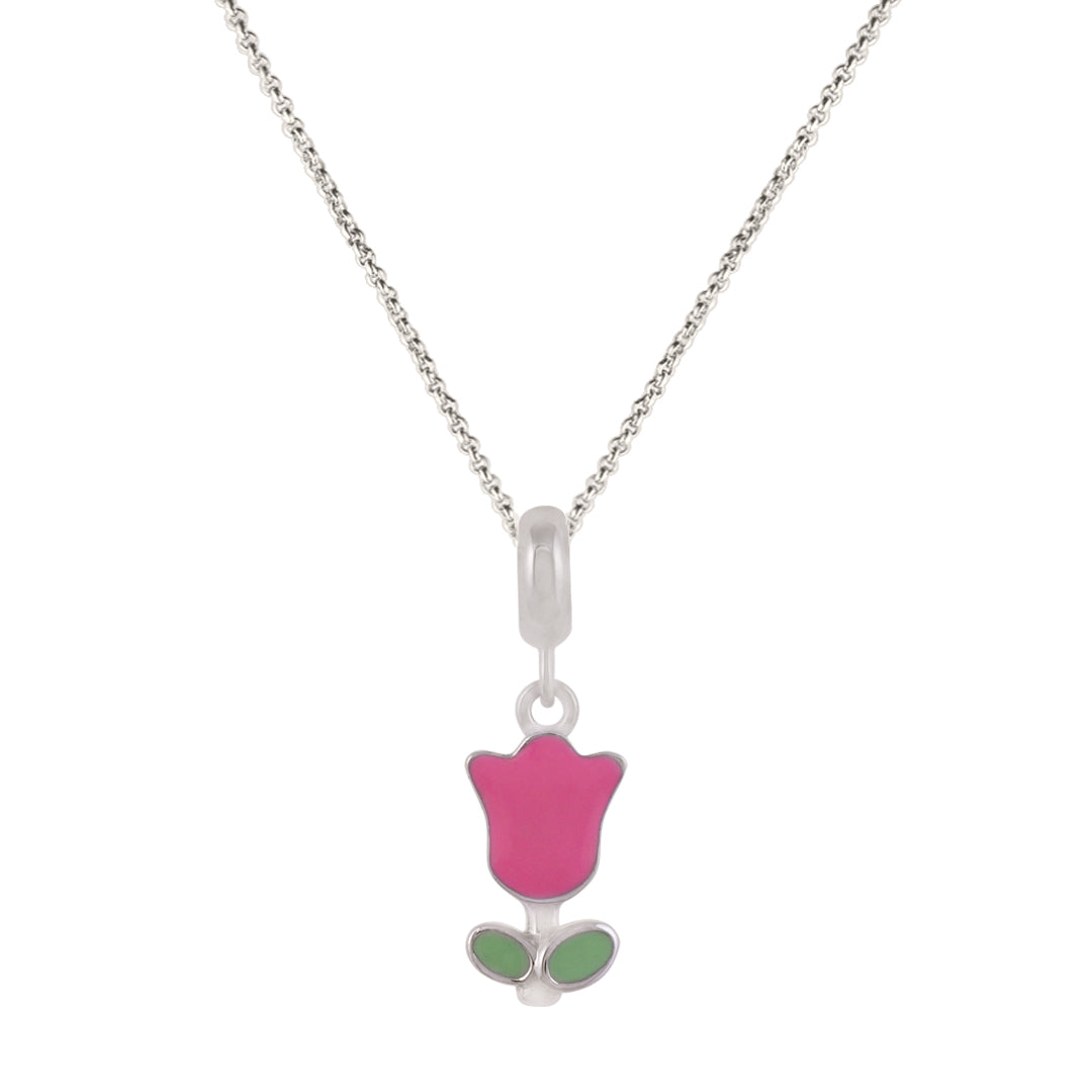 925 Sterling Silver Pink Tulip Rhodium Plated Ring For Kids
