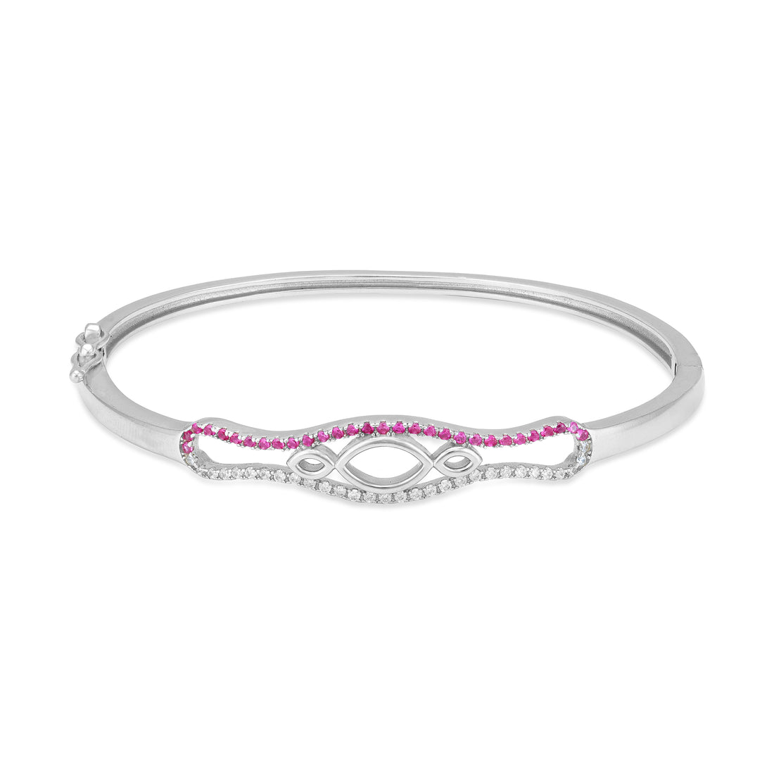 925 Sterling Silver Pink White Abstract Infinity  Wave Frame Bracelet for Women