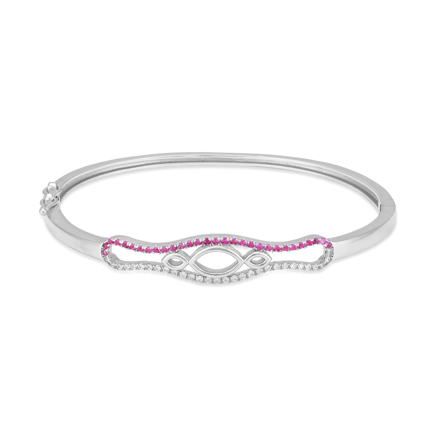 925 Sterling Silver Pink White Abstract Infinity  Wave Frame Bracelet for Women