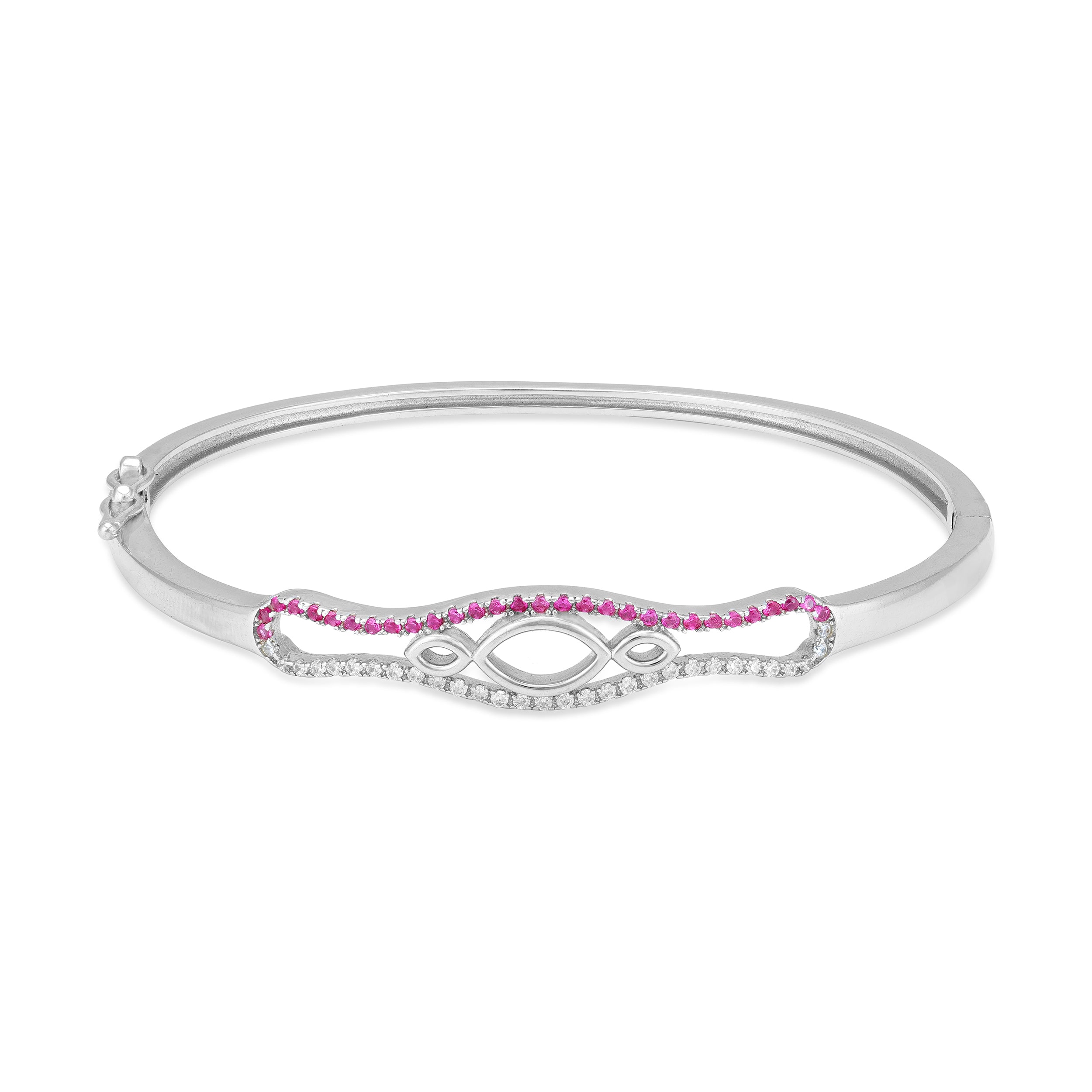 925 Sterling Silver Pink White Abstract Infinity  Wave Frame Bracelet for Women