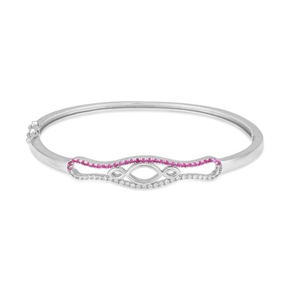 925 Sterling Silver Pink White Abstract Infinity  Wave Frame Bracelet for Women