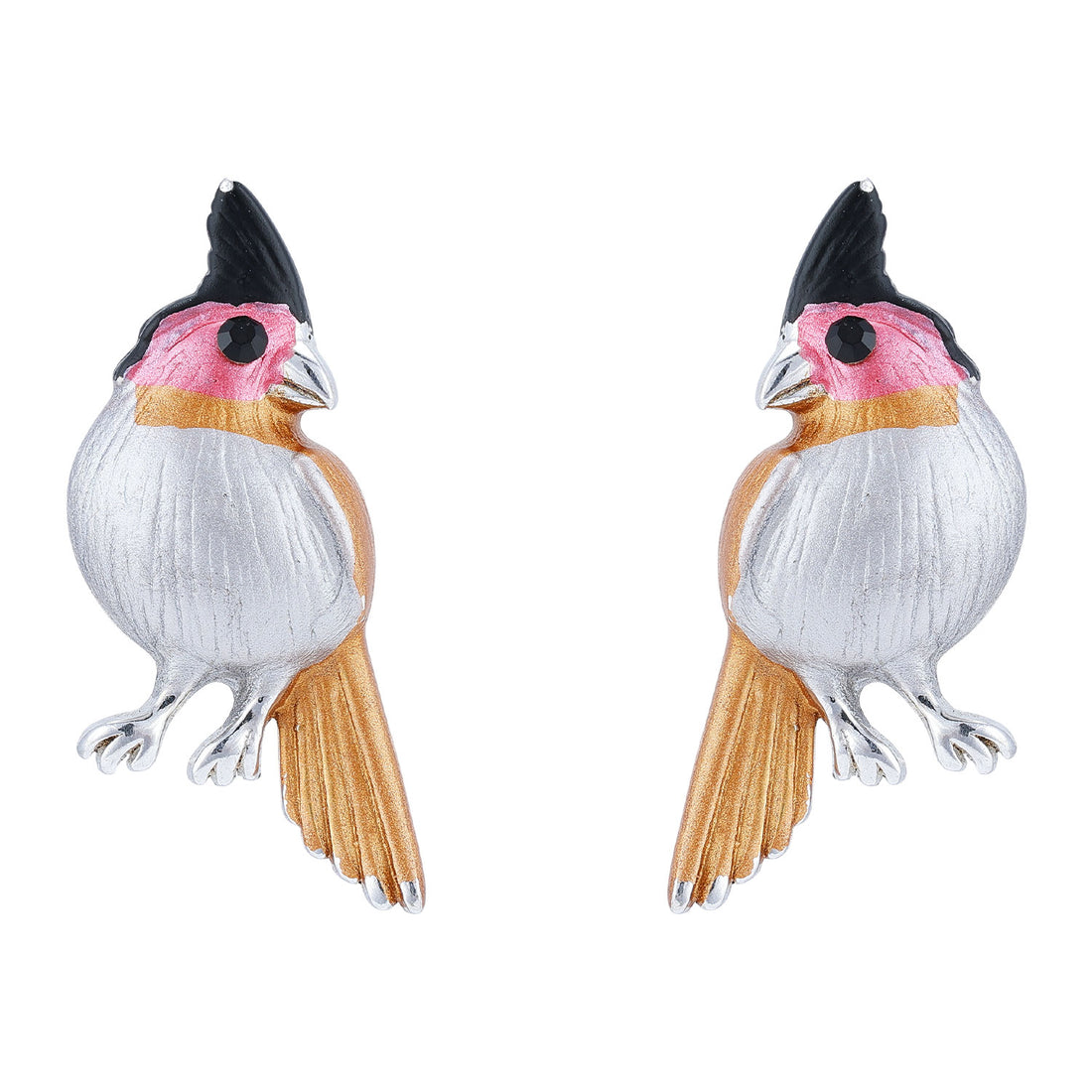 925 Sterling Silver Playful Cardinal Bird Inspired Painted Accents Earrings for Women
