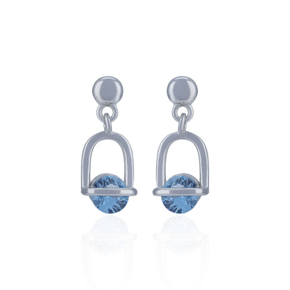 925 Sterling Silver Polished Arch Faceted Blue Stone Earring for Women