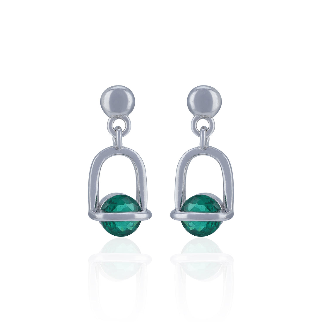 925 Sterling Silver Polished Arch Faceted Emerald Stone Earring for Women