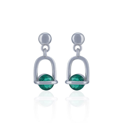 925 Sterling Silver Polished Arch Faceted Emerald Stone Earring for Women