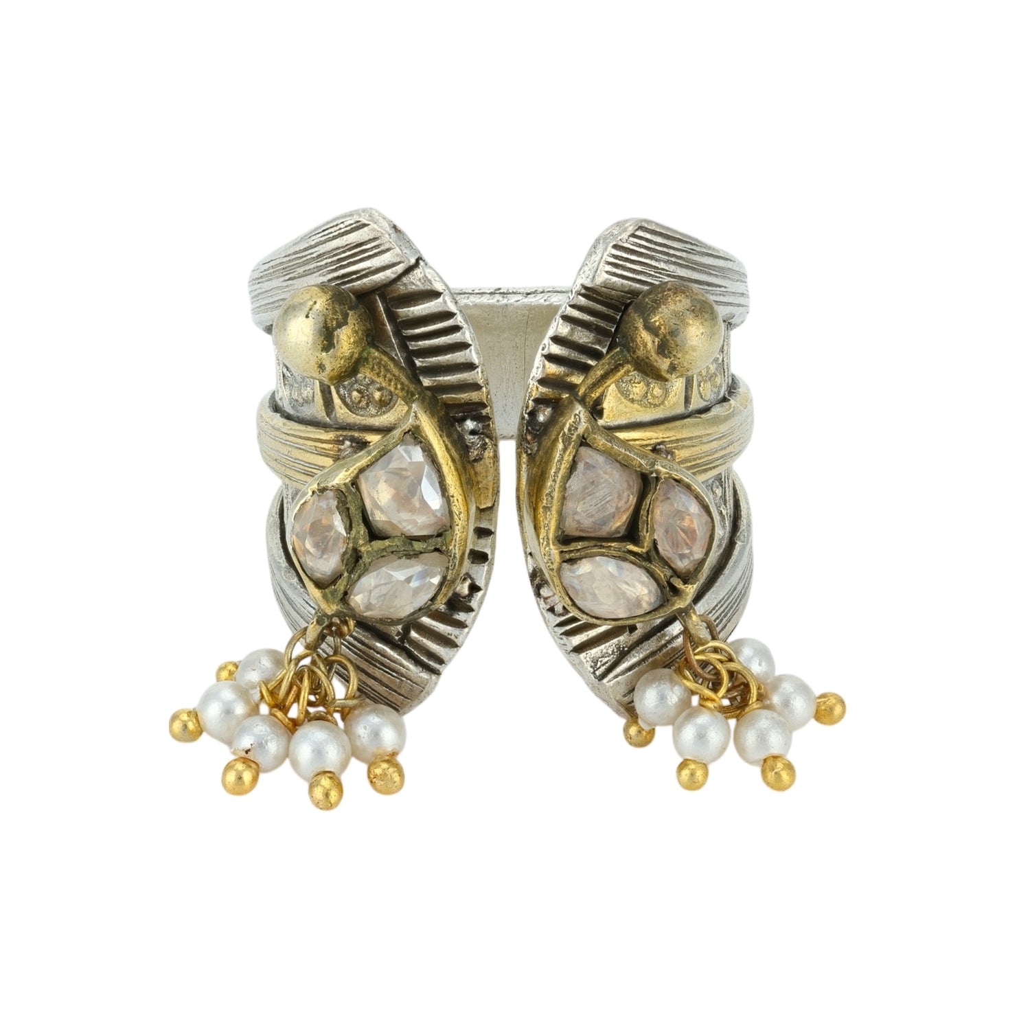 925 Sterling Silver Polki Beaded Cuff Rings for Women