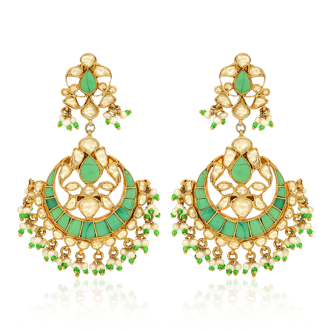 925 Sterling Silver Polki Chandbalis Gold Plated Earring