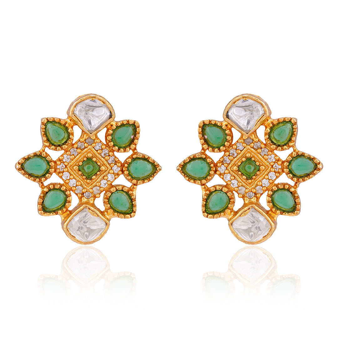 925 Sterling Silver Polki Green Gold Plated Earring