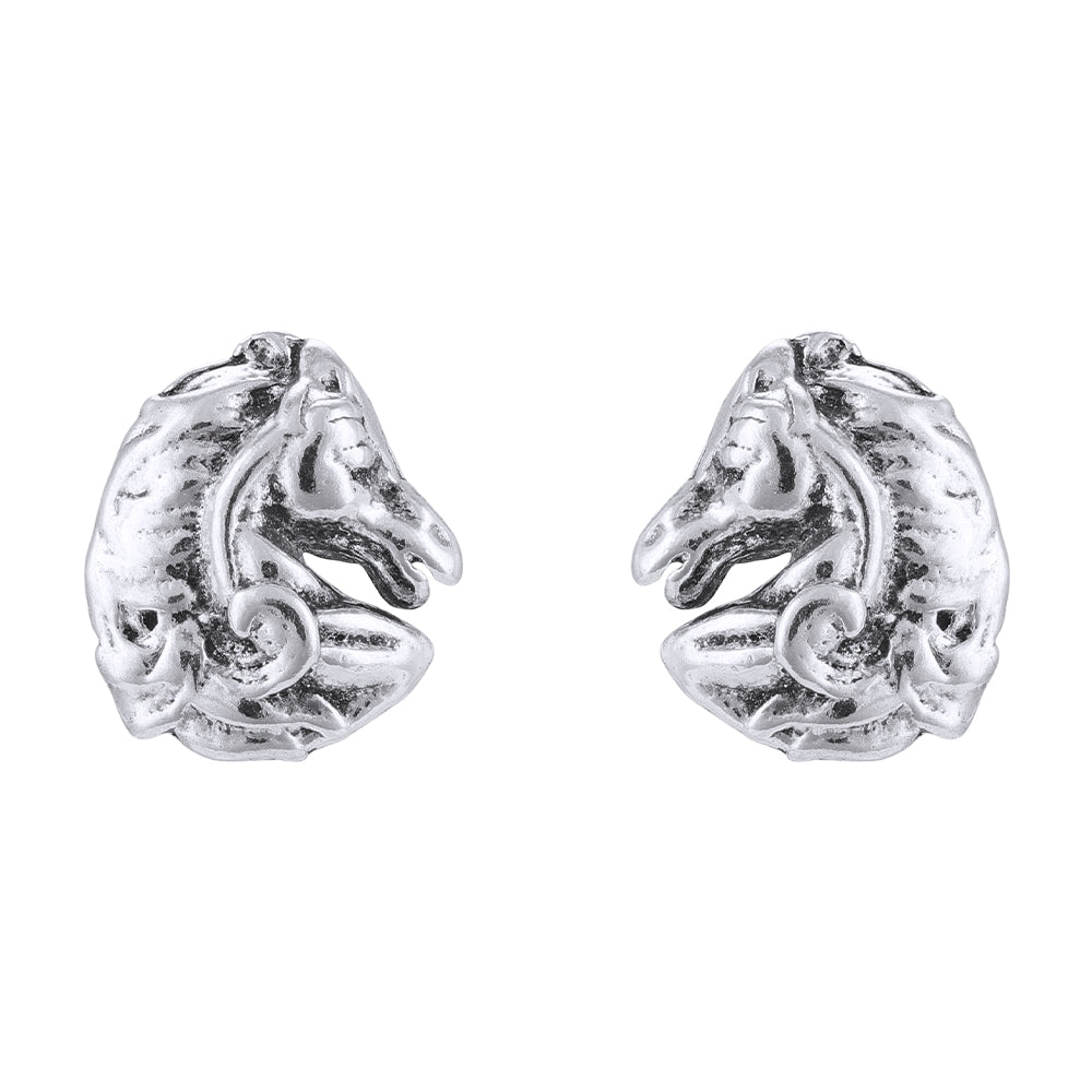 925 Sterling Silver Pony Pals Horse Head Rhodium Plated Earrings For Kids