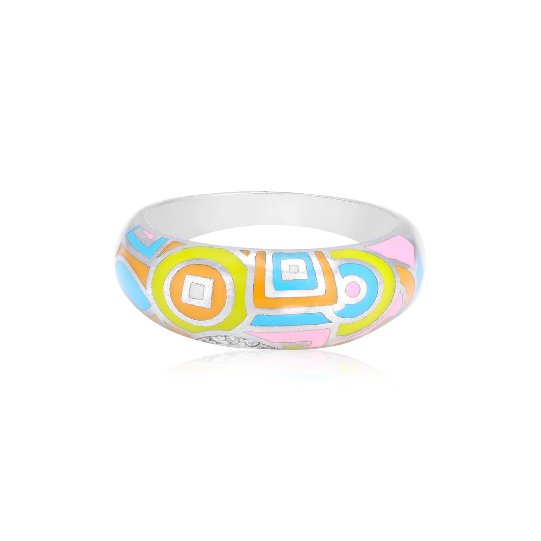 925 Sterling Silver Pop Art Mosaic Pastel Enamel Wide Ring for Women