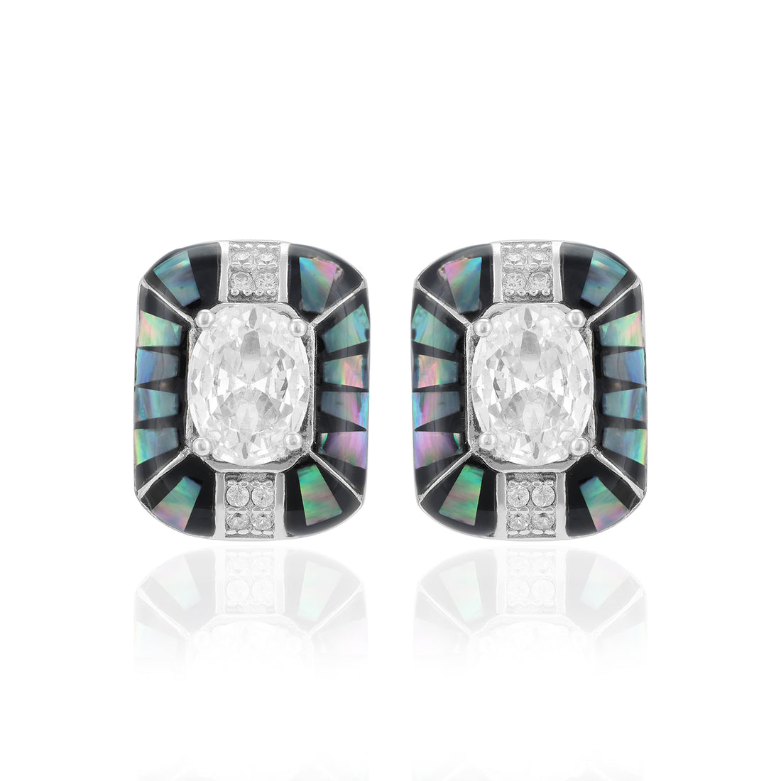 925 Sterling Silver Prism Glow Rectangular Rhodium Plated Earrings For Women