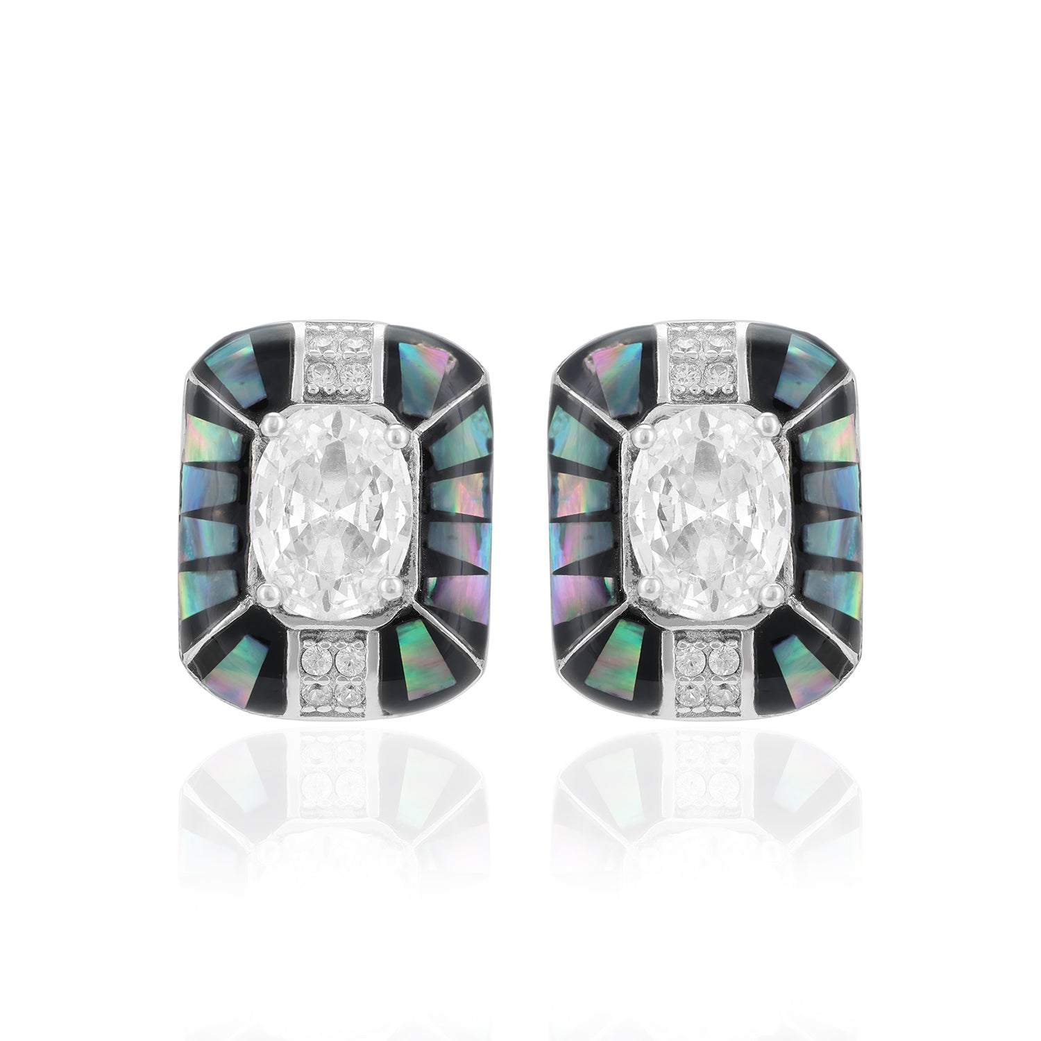 925 Sterling Silver Prism Glow Rectangular Rhodium Plated Earrings For Women