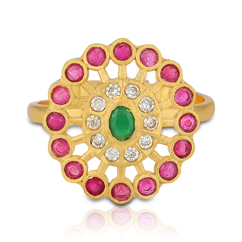 925 Sterling Silver Prominent Floral Synopsis Kemp Emerald Centre Ring For Women