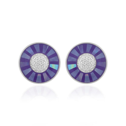 925 Sterling Silver Purple Shine Wheel Rhodium Plated Earrings For Women