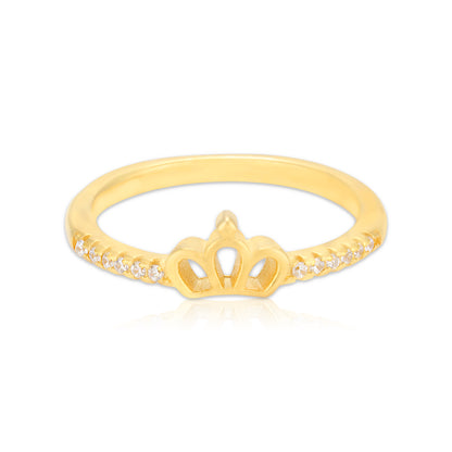 925 Sterling Silver QueenLit Crown Gold Plated Ring for Women