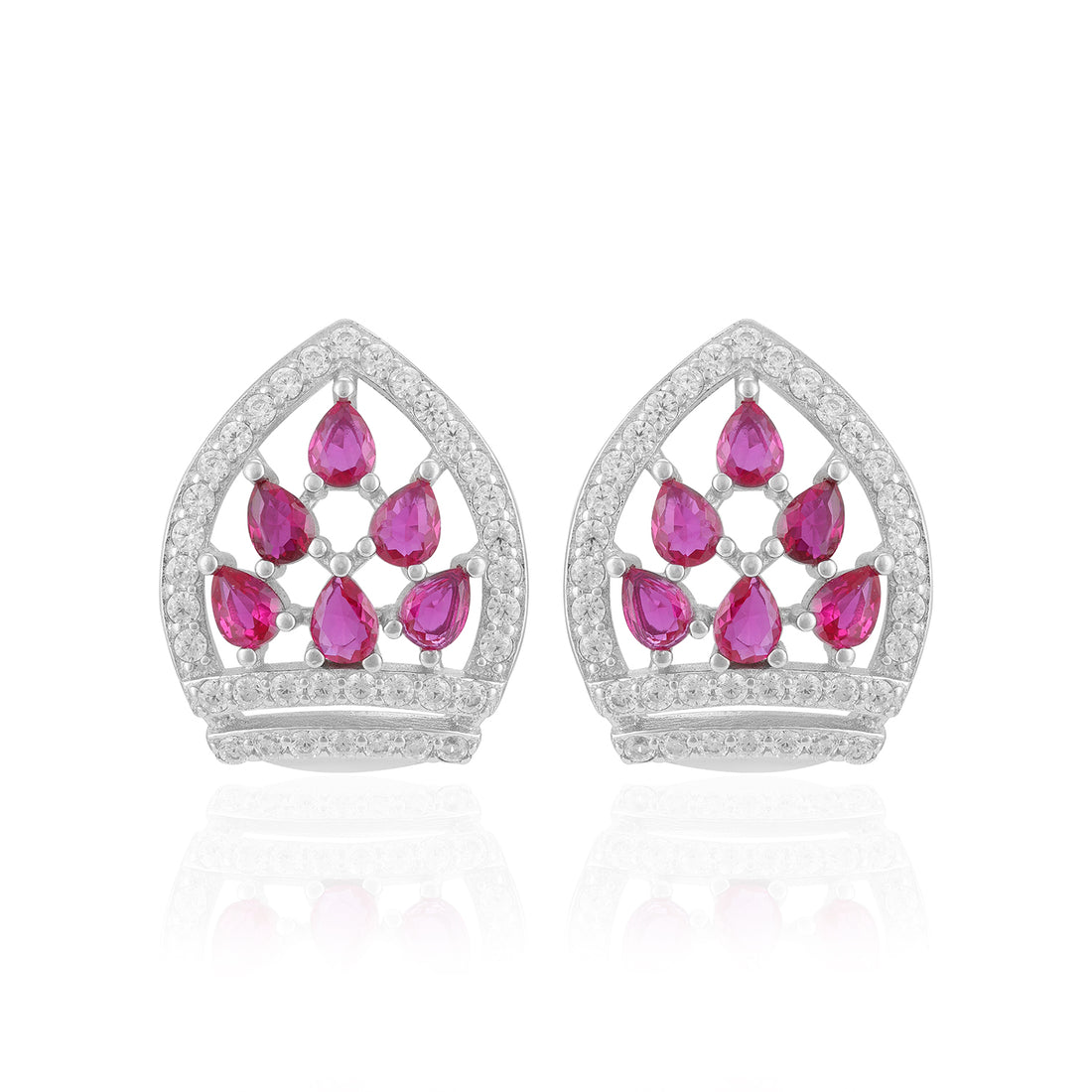 925 Sterling Silver Queen’s Pink Crown Top Rhodium Plated Earrings For Women