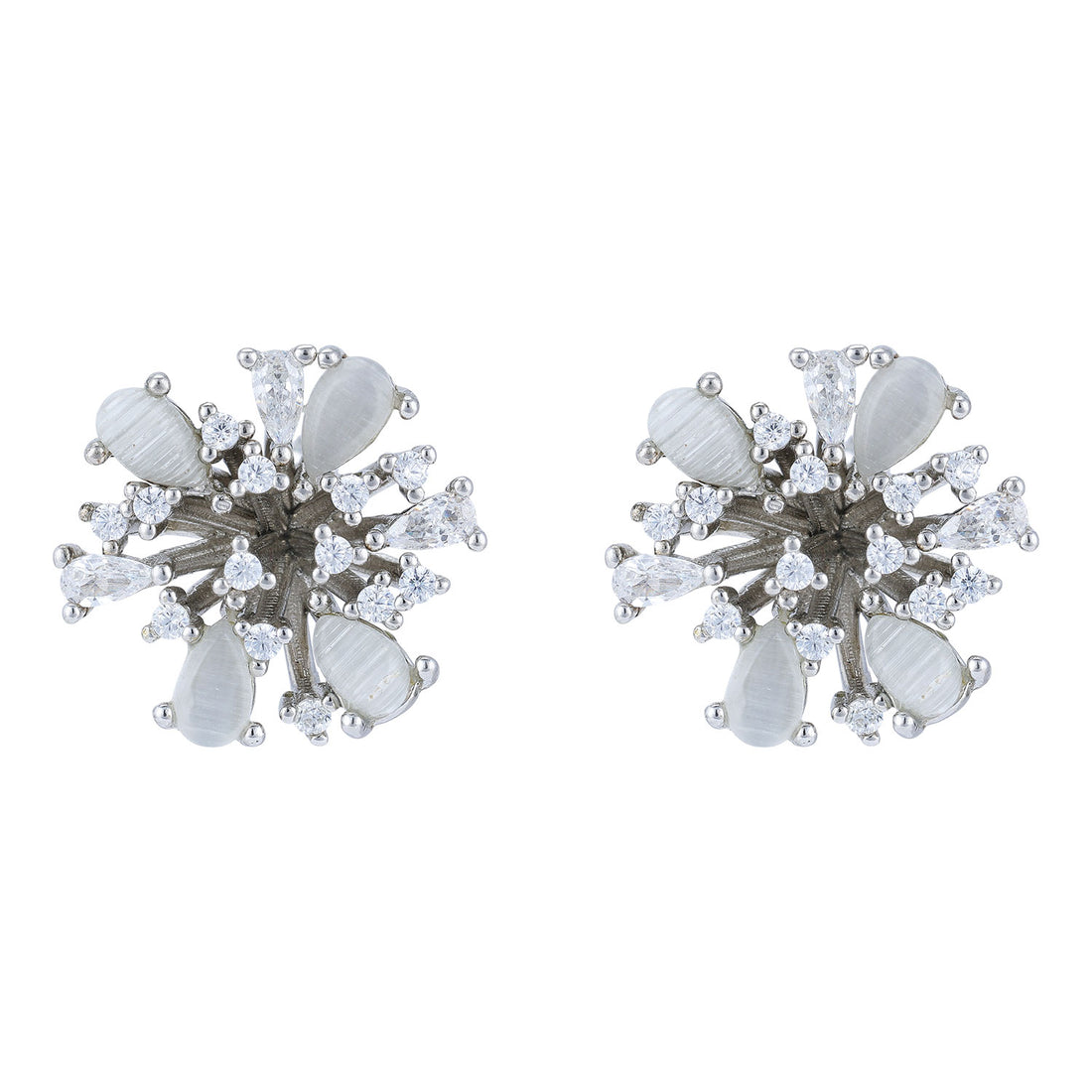 925 Sterling Silver Radiant Bloom Frosted Petal Sparkle Rhodium Plated Earrings for Women
