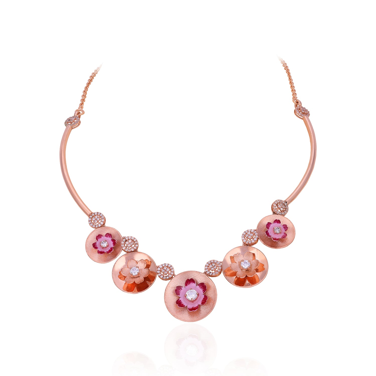 925 Sterling Silver Radiant Enamel Floral Sweep Necklace For Women