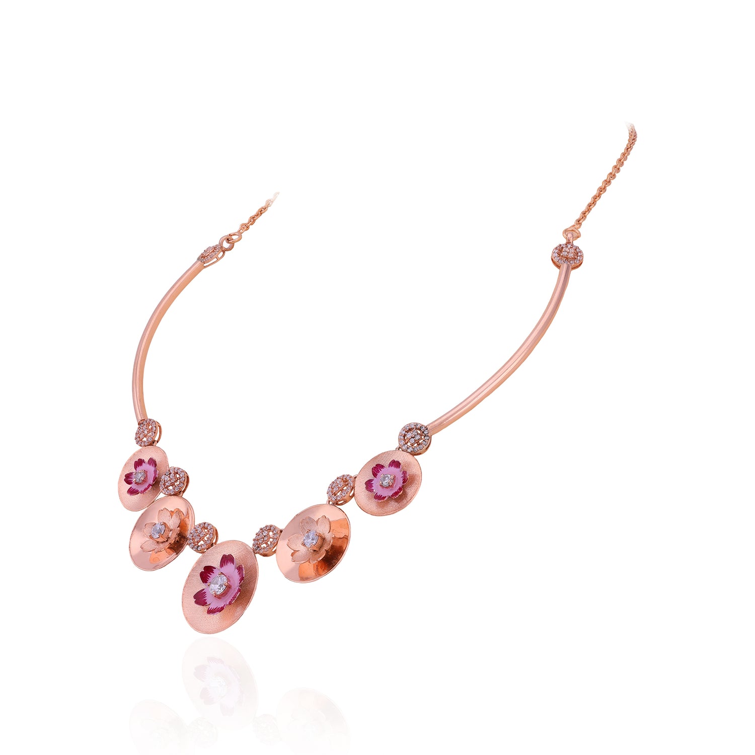 925 Sterling Silver Radiant Enamel Floral Sweep Necklace For Women