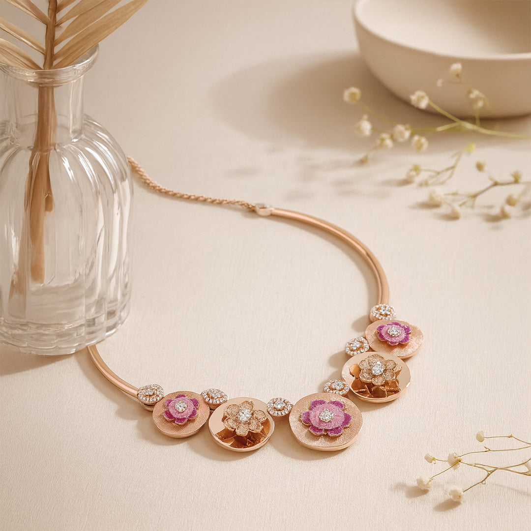 925 Sterling Silver Radiant Enamel Floral Sweep Necklace For Women
